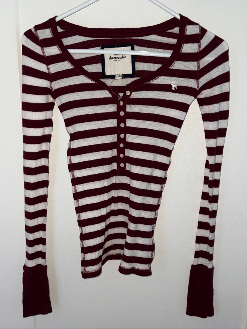 NWT abercrombie kids striped thermal knit slim fit top girl's sz M